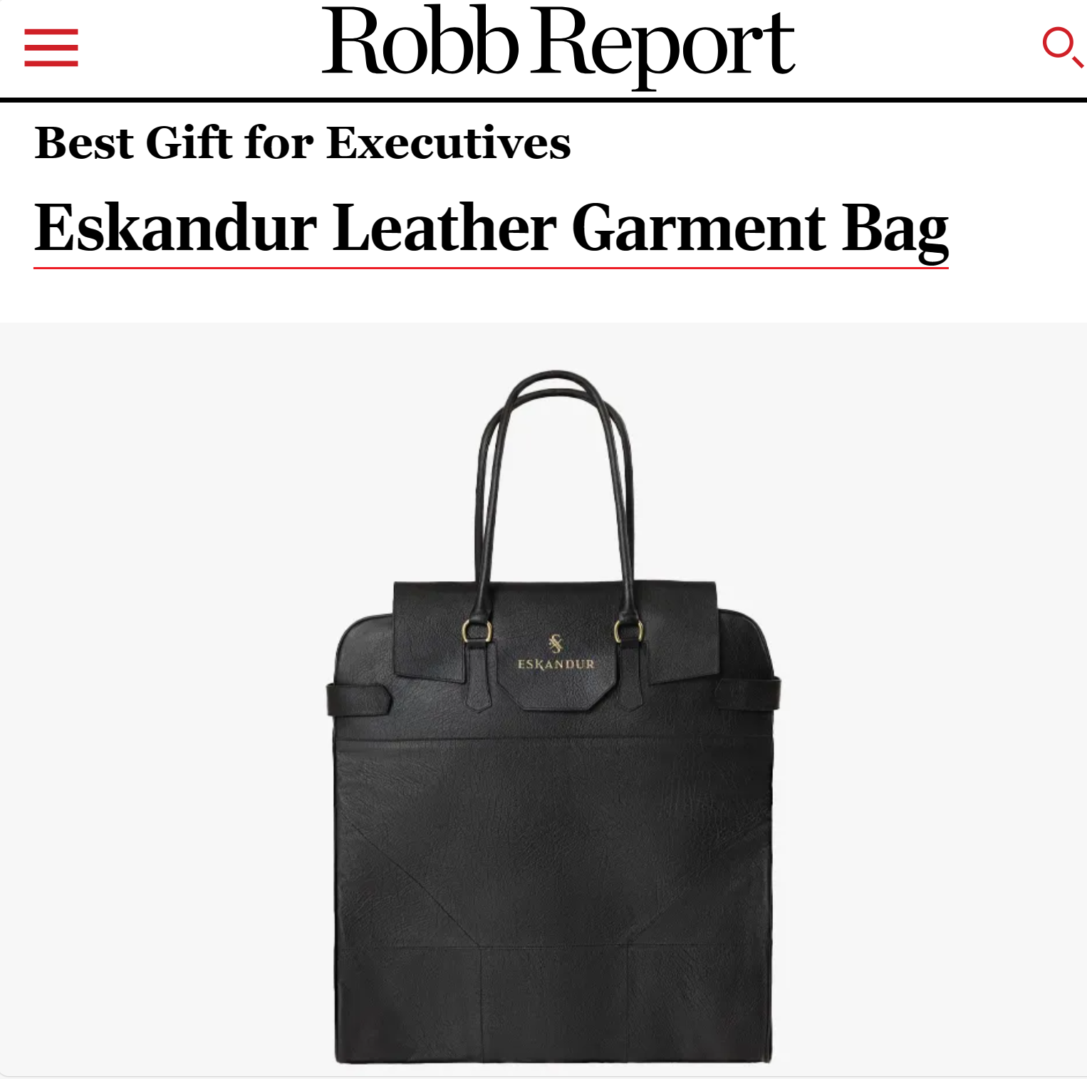 Eskandur's Luxury Leather Garment Bag Wins "Best Gift for Executives" Award by Robb Report