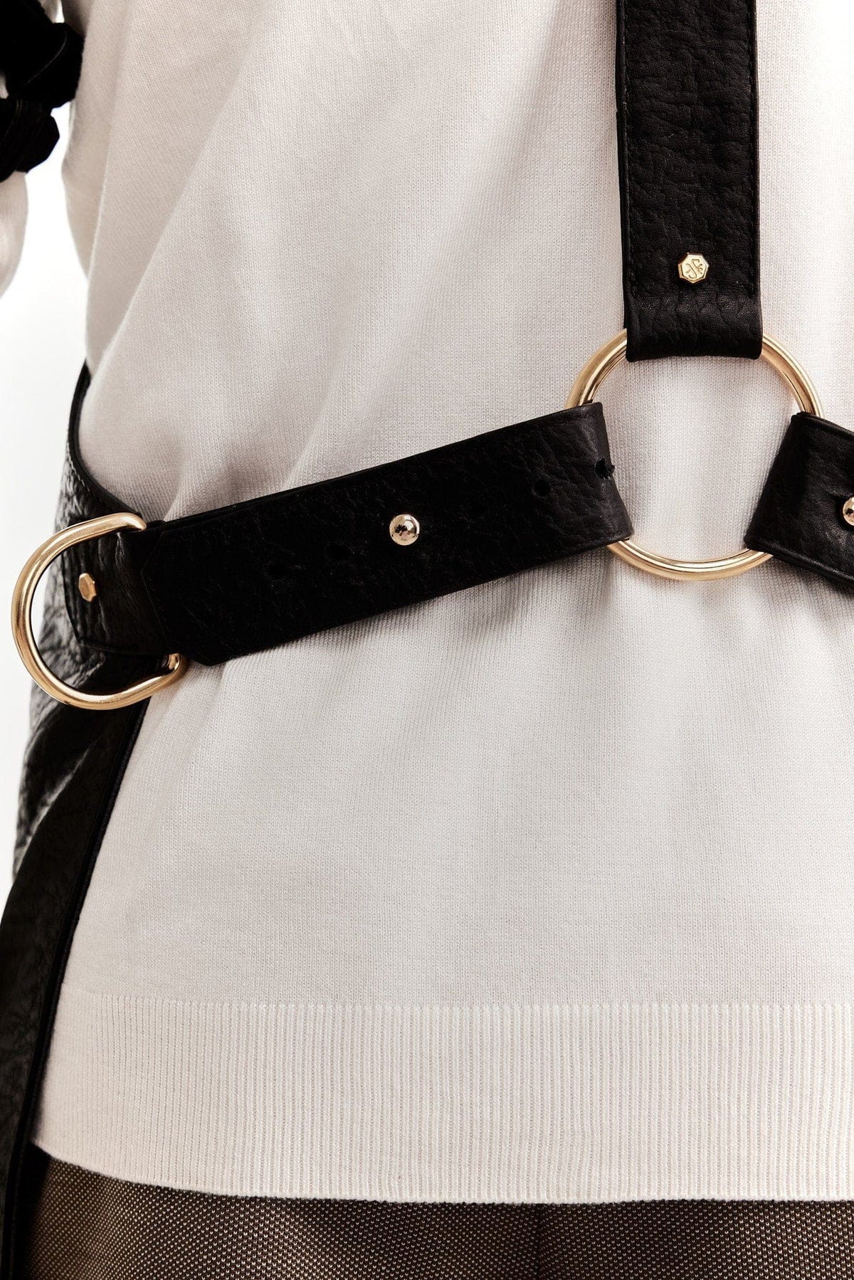 Eskandur men&#39;s black leather luxury premium apron white shirt gold o-ring