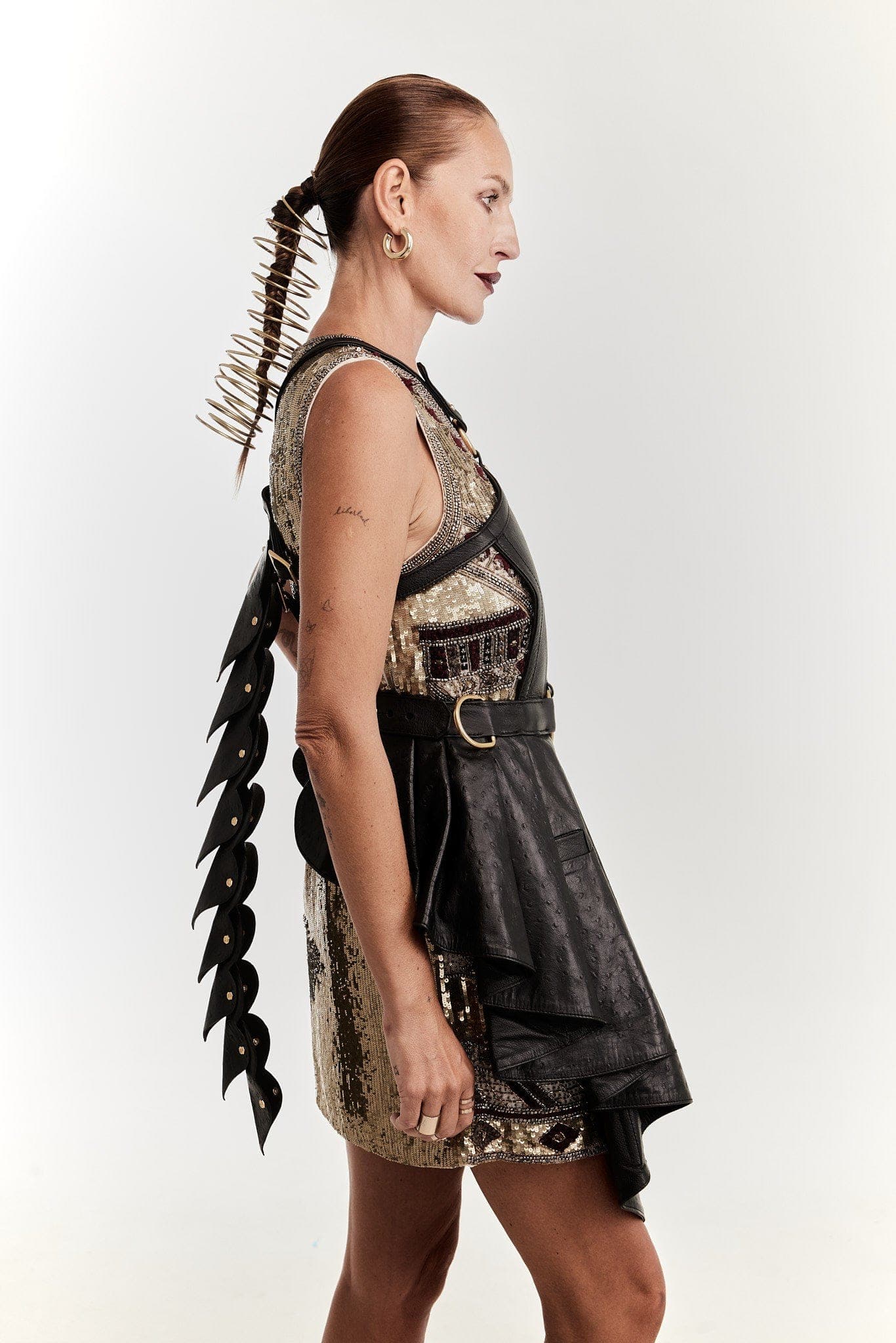 leather apron dress NATY @naty_chabanenko is wearing the FW'24 Apron dress. The eco-leather Apron dress embodies the versatile elegance of BEVZA's signature designs. Available online at bevza.com