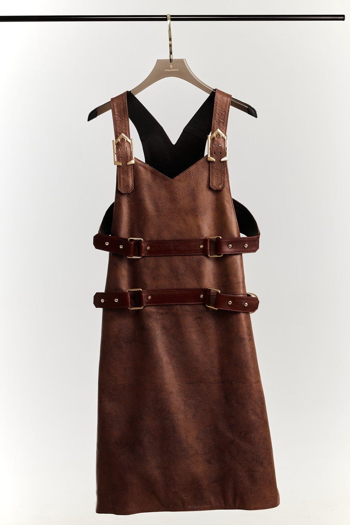 Eskandur men&#39;s brown leather luxury premium apron front ghost mannequin hanger