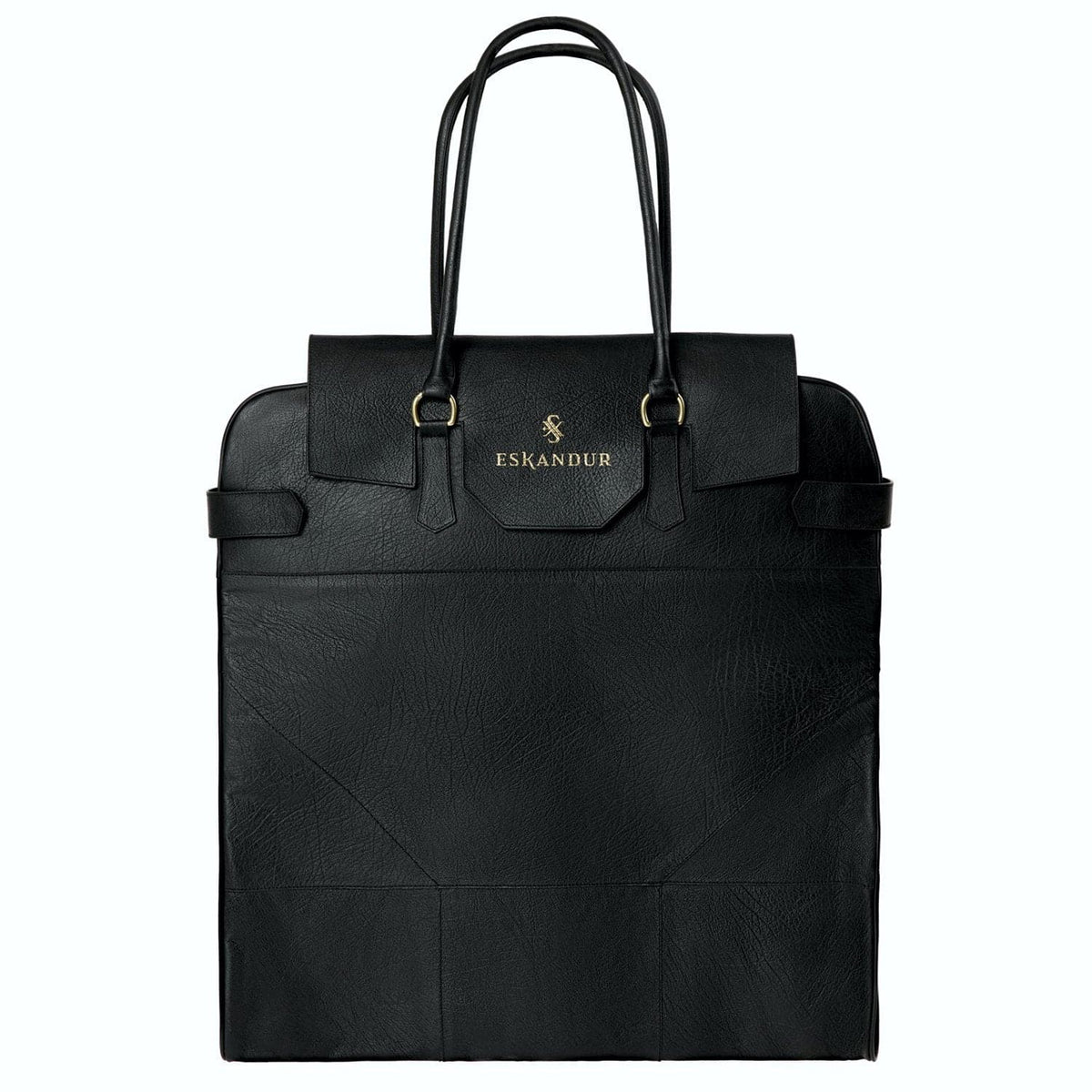 Eskandur luxury garment bag on shoulder  black leather 