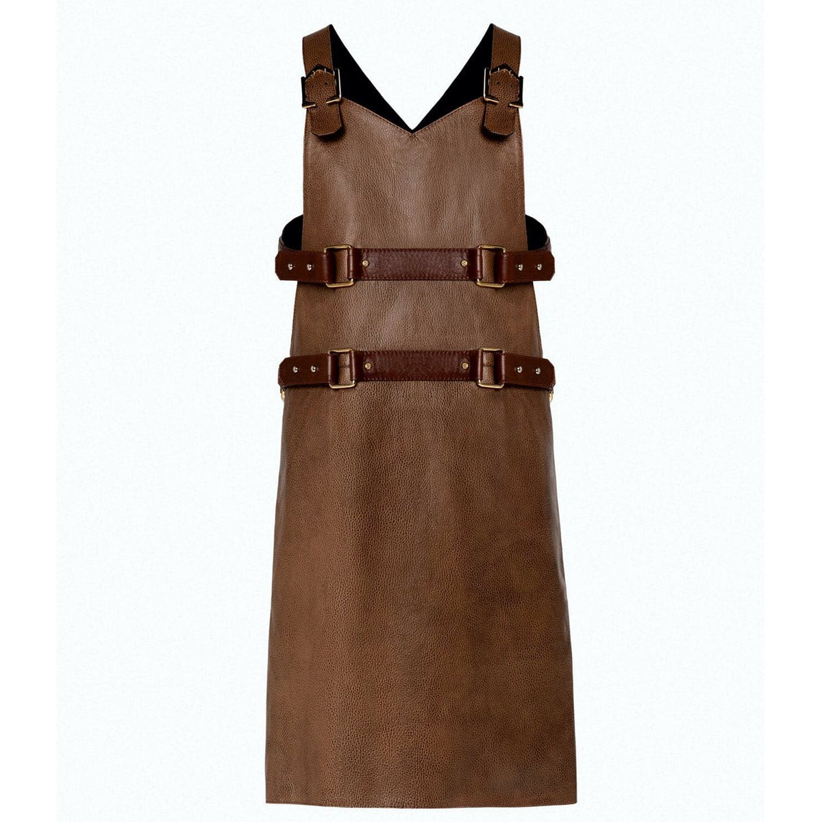 Eskandur men&#39;s brown leather luxury premium apron ghost mannequin front view