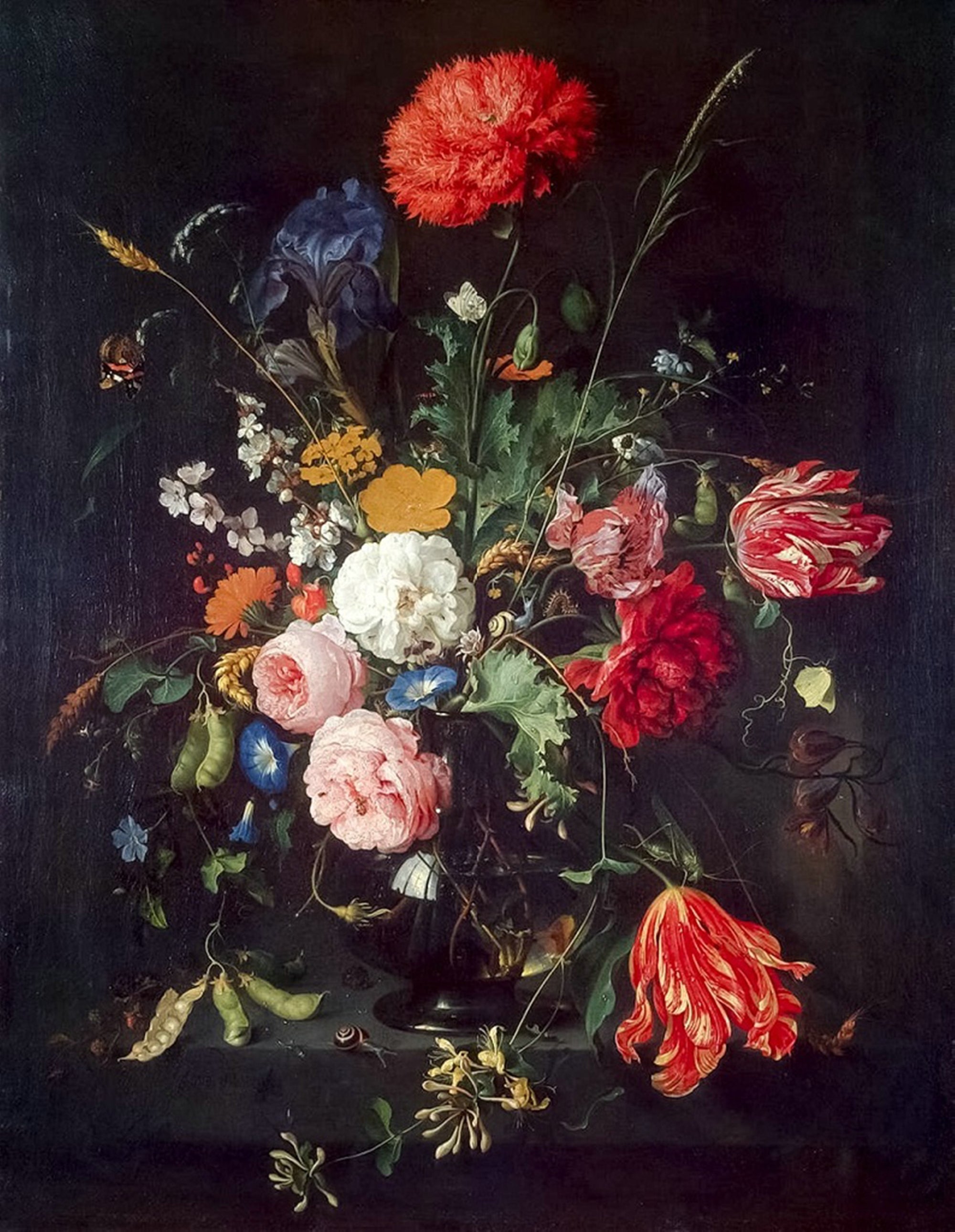 Paint from Jan Davidzoon de Heem showing red pink and white flowers